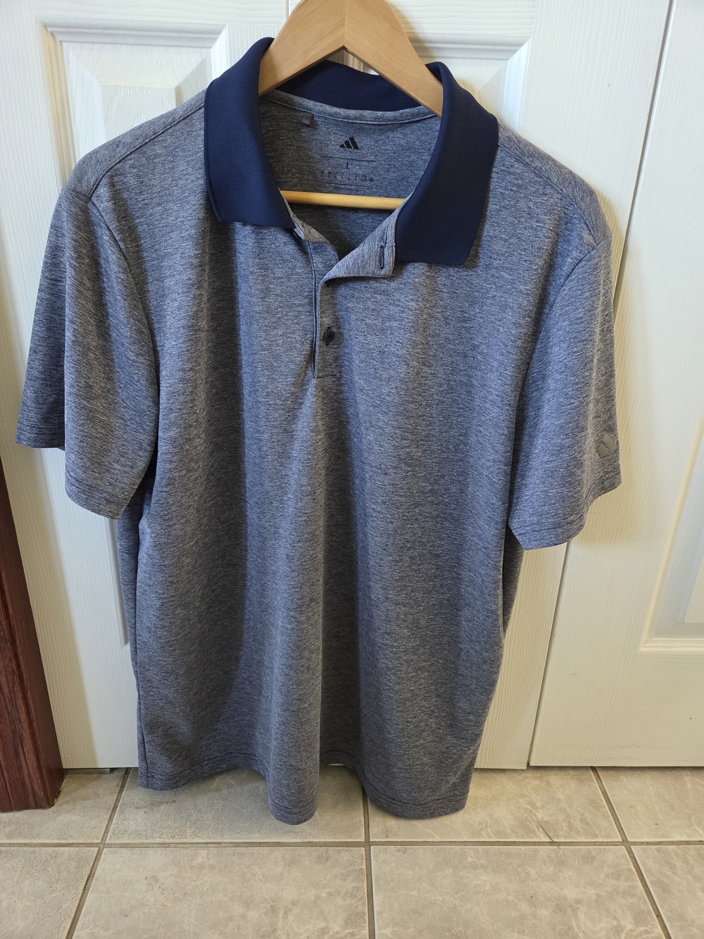 adidas Men’s Heather Blue Polo with Navy Collar - Adidas Golf Shirt